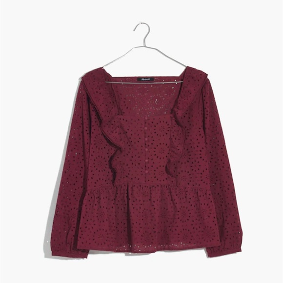 Madewell Tops - Madewell Women's Burgundy Eyelet Ruffle Top